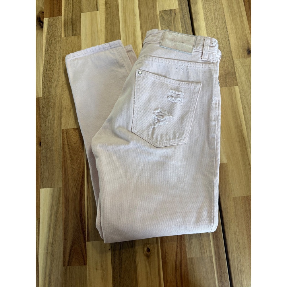 H&M &Denim Boyfriend Jeans Pink‎ Distressed Low Waist Relaxed Fit Size 26